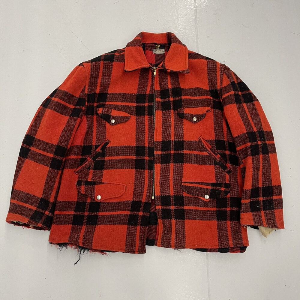 Vintage 40s Sportclad Red/Black Buffalo Check Wool Coat